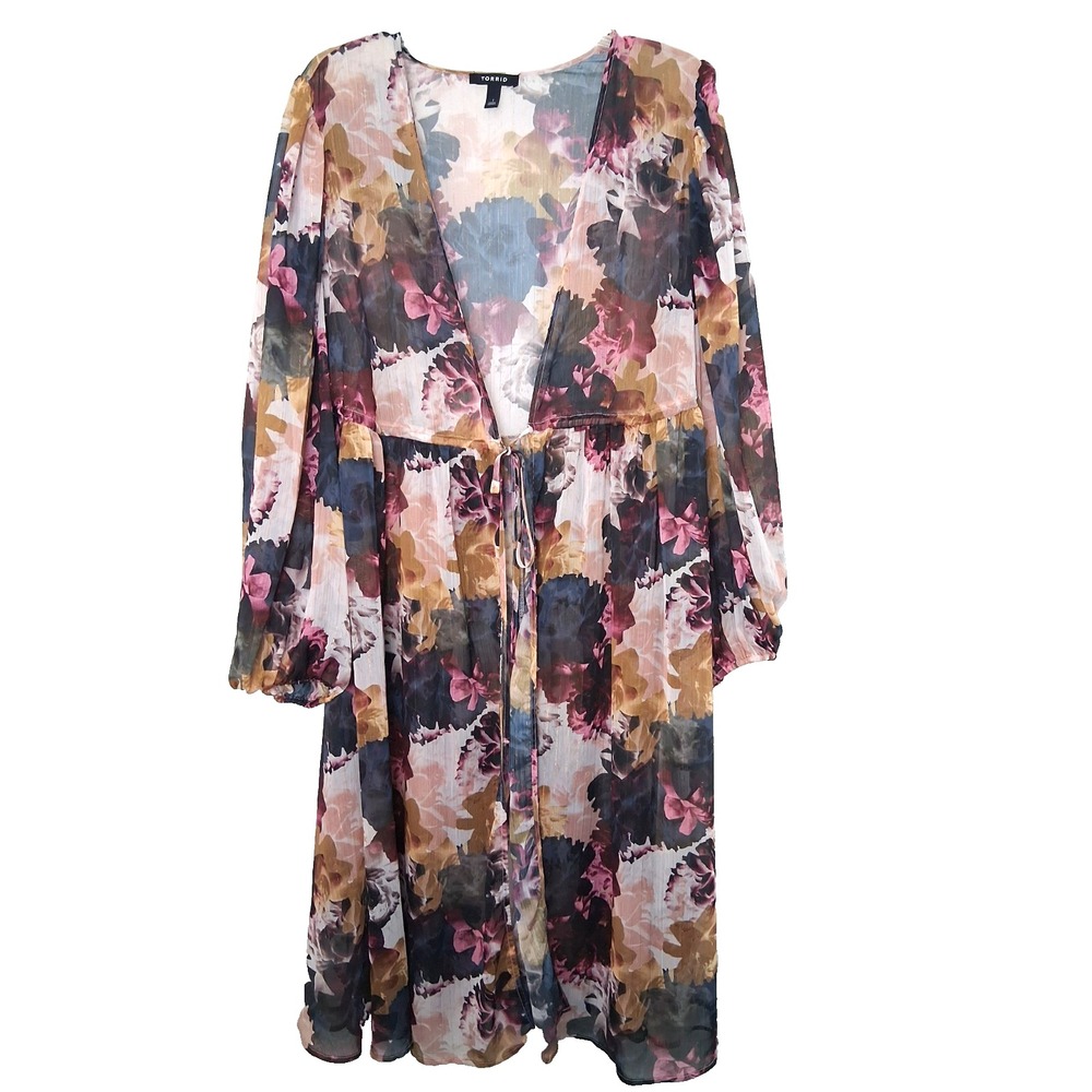 Torrid Floral‎ Tie Front Maxi Kimono Size 1X Forest Fairy Whimsigoth Dark Fairy
